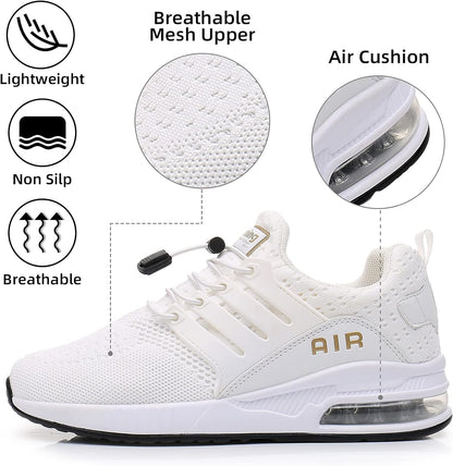 Women'S Running Shoes Fashion Non Slip Air Cushion Sneakers Casual Running Tennis Shoes for Indoor Outdoor Gym Jogging (Ivory, 8)