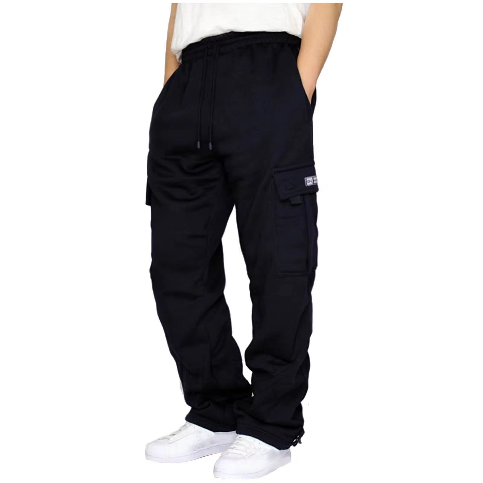 Large Size Men'S Long Pants Drawstring Elastic Waist Casual Pants Padded Pants Solid Colour Fashion Pockets Loose Sports Pants