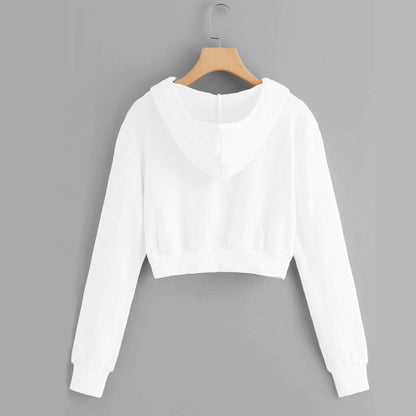 Crop Tops Hoodies for Women Teen Girls Casual Zip up Long Sleeve Sweatshirt (A-White,M)