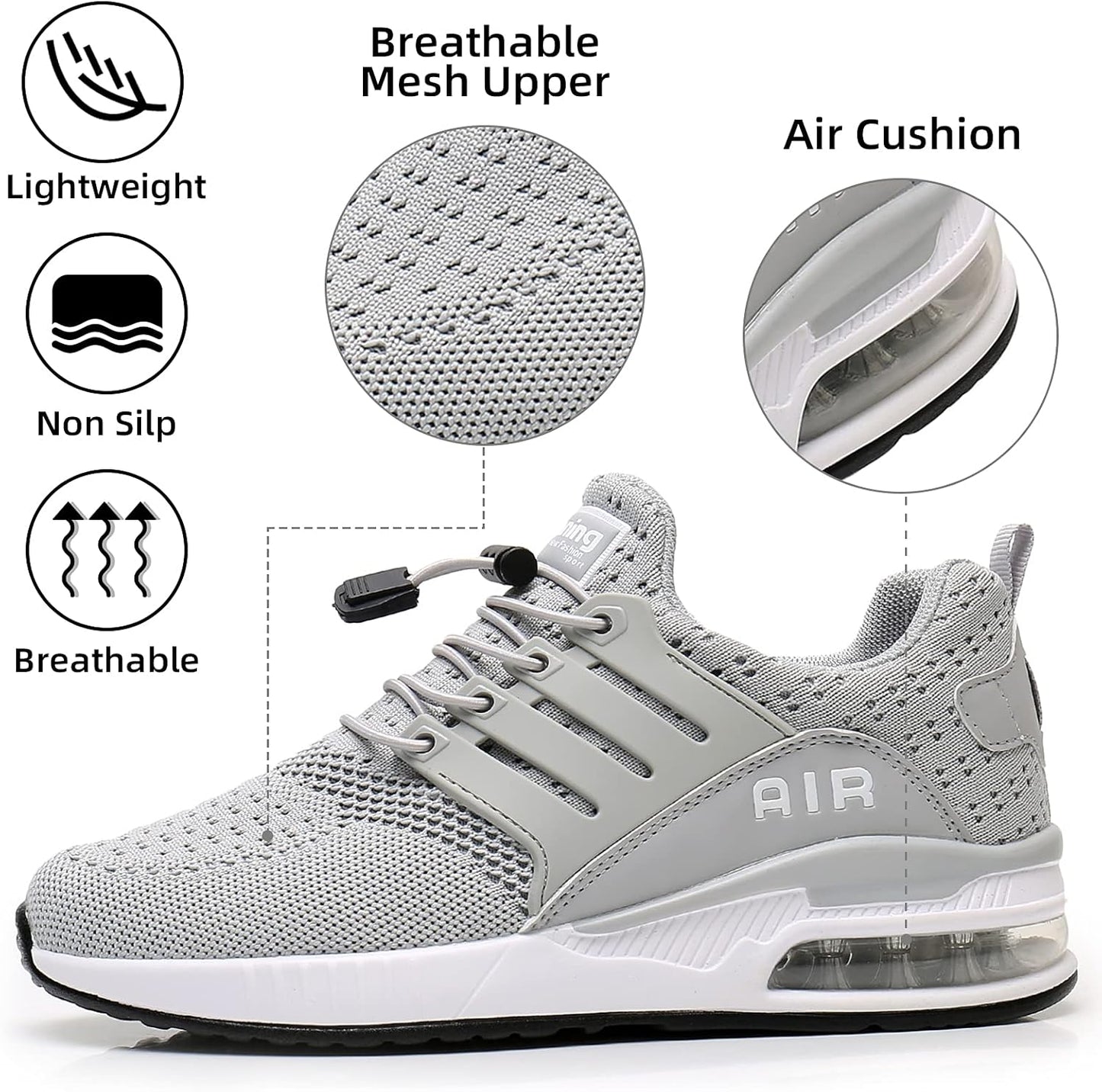 Womens Lightweight Air Running Shoes, Breathable Gym Jogging Running Tennis Sneakers with Air Cushion,No Tie