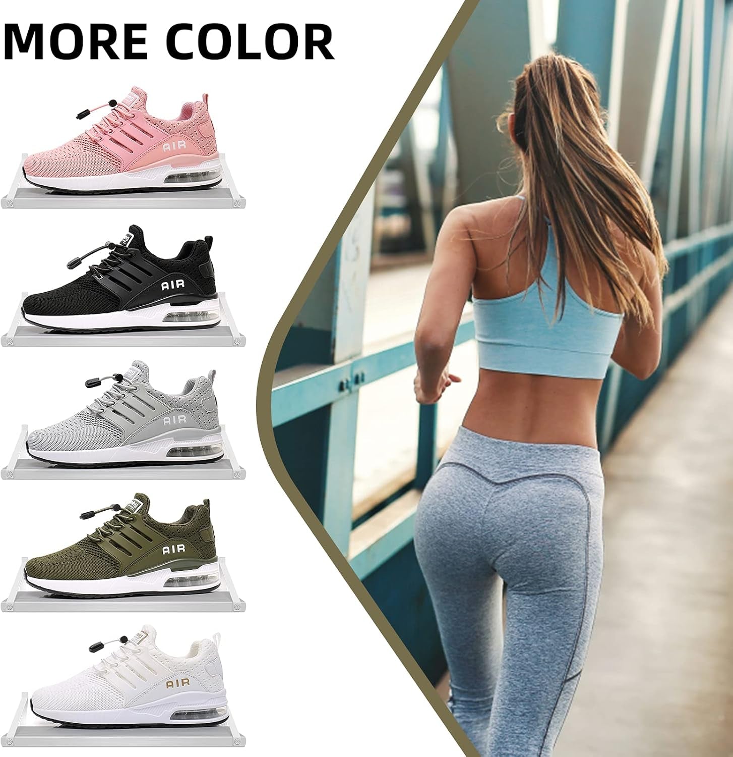 Womens Lightweight Air Running Shoes, Breathable Gym Jogging Running Tennis Sneakers with Air Cushion,No Tie