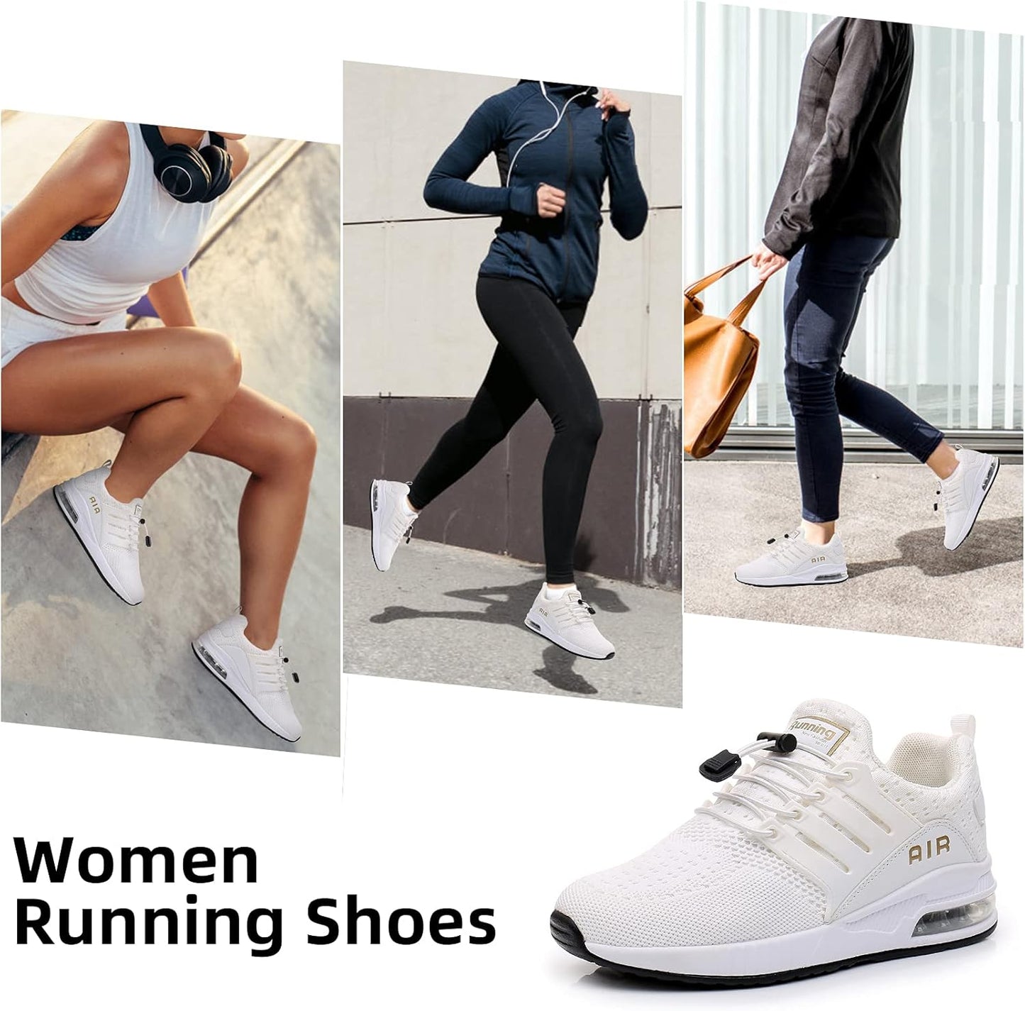 Women'S Running Shoes Fashion Non Slip Air Cushion Sneakers Casual Running Tennis Shoes for Indoor Outdoor Gym Jogging (Ivory, 8)