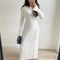 Lace-Up Female Knit Maxi Dress Autumn High Waist Fashion Patchwork Long Sleeve Loose Solid Dress Bandage Knitwear Dress